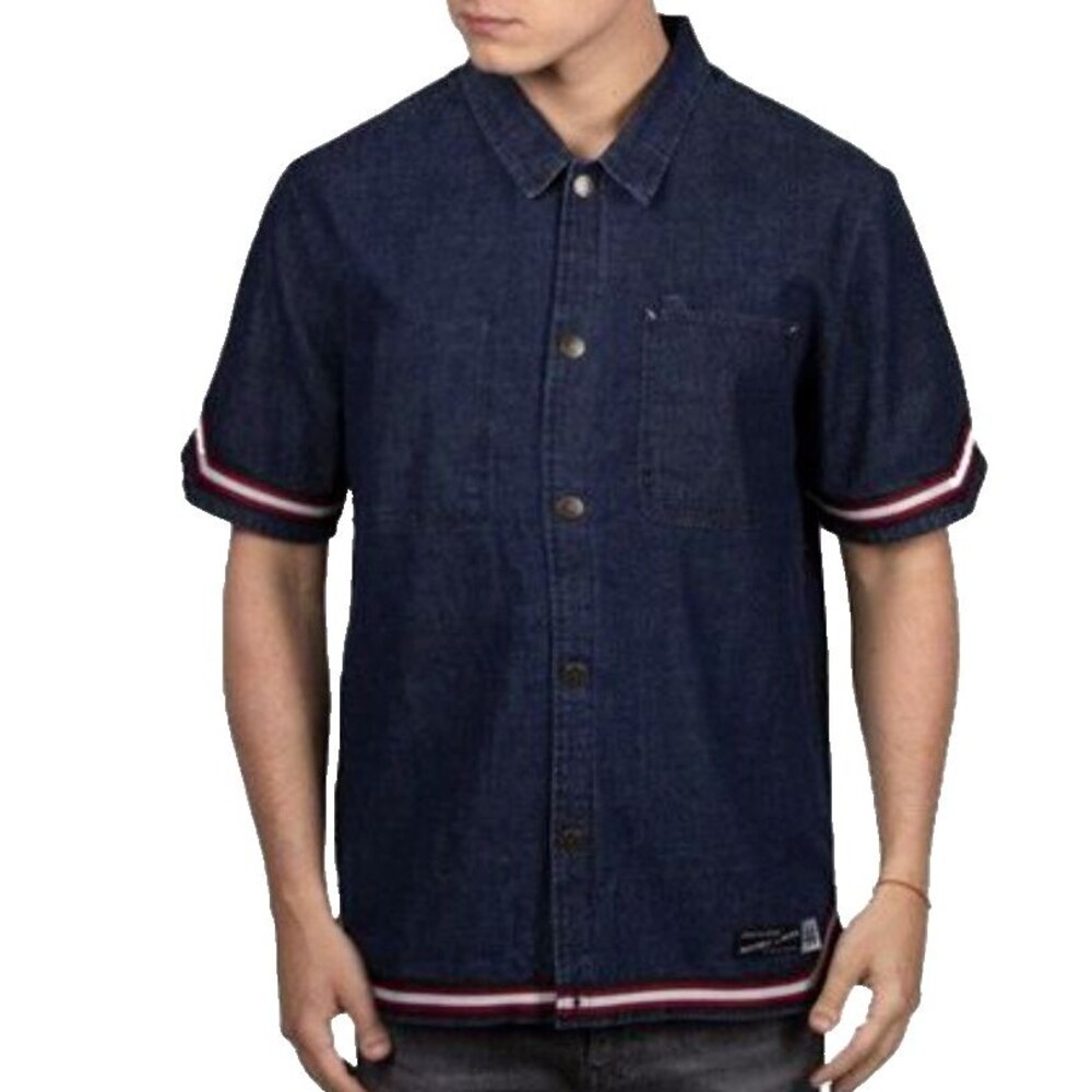 Mitchell & Ness Mens Blue Denim Shirt Warmup Jacket $110 Loose Fit Size XS